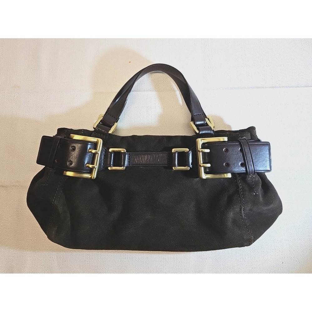 ✨ Rare Y2K DKNYC Chocolate Suede Double Buckle Mini-Satchel, Vtg Early 2000s